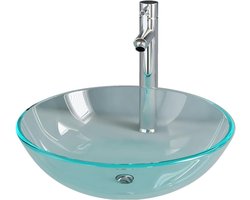 Badkamer wastafel - Wasbak set - Dagelijks gebruik - Gehard glas - 42 cm diameter - Transparant chroom