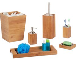 badkameraccessoires - 6-delig - bamboe - zeeppompje - toiletborstelhouder - plankje - prullenbak - bekertje