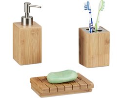 badkameraccessoires set - 3-delig - bamboe - natuur