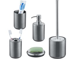 badkameraccessoires - set - 5-delig - geborsteld rvs - modern - mat zilver