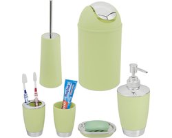 badkameraccessoires set - 6-delig - kunststof - volledige badkamer & toilet set - modern - geel