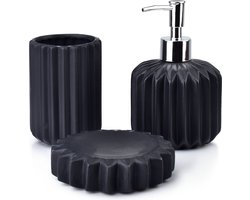 Badkameraccessoires set Ferra - 3-delig - Zeepdispenser, Zeephouder, Beker - Keramiek - Zwart