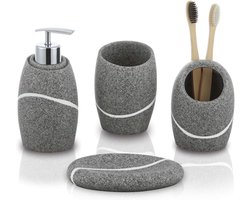 Badkameraccessoireset 4-delig - Badkamer Organizer - Moderne Decoratie - Gemaakt van Kunsthars - Grijs