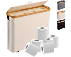 Badkameraccessoires,Toiletpapierhouder voor 12 rollen, smal mandje met deksel, linnen stof, rubberen voetjes, 43 x 15 x 8 cm, beige
