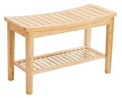 Badkamerbankje van bamboe hout - 75,5 x 30 x 46,5 cm - Extra breed en duurzaam houten bankje