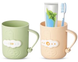 Badkamerbeker Set van 2 - Herbruikbare Kunststof Tandenborstel Beker voor Kinderen en Volwassenen - Groen en Geel