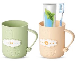 Badkamerbeker Set van 2 - Herbruikbare Kunststof Tandenborstel Beker voor Kinderen en Volwassenen - Groen en Geel