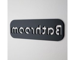 Badkamerbord Zwart - Deurbordje Huisnummer - Badkamer Aanduiding - Steen Textuur Acryl - 15 x 5 cm - Zwart