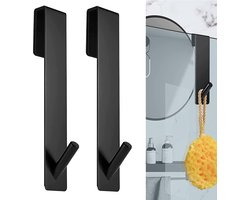 Badkamerdeurhaken - Set van 2 - 16,5×2.5 cm - Handdoekhaak van roestvrij staal - Glazen douchewandhaak - Badkameraccessoires - Met antislip sponspad - Voor badkamer, keuken, kast binnen en buiten - Zwart
