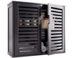 Badkamerhangkast - zwart - bamboe wandkast - medicijnkast - hangend boven het toilet met verstelbare planken - voor woonkamer - slaapkamer - keuken
