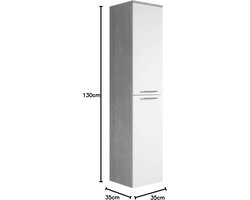 Badkamerkast 130 cm beton met wit - legkast hoge kast kastmeubel - Saturnus badkamerkasten hoog