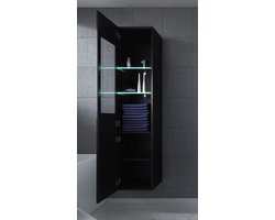 Badkamerkast 131 cm hoogglans zwart - hoge kast meubel badkamermeubel zijkast badkamerkasten hoog