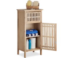 Badkamerkast 2 vakken 1 lade walnotenhout smal - staande opbergkast keuken - HxBxD 82 x 40 x 29 cm - natuur badkamerkasten hoog