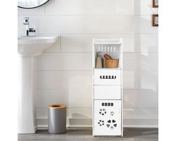 Badkamerkast 3 niveaus - Verticale wandkast voor badkamer - Opbergkast voor douche en toilet - Wit - 235 x 23 x 80 cm badkamerkasten hoog