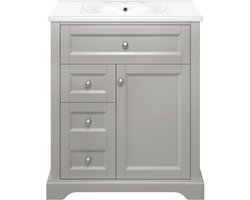 Badkamerkast 76x46x87cm Grijs Hout Met Vochtbestendige Lak Met Softclose Laden En Deurrekken Verstelbare Plank Met Wastafel