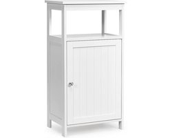 Badkamerkast, badkamer vloerkast opbergkast, multifunctionele vrijstaande kast met enkele deur en verstelbare plank, badkamermeubel voor woonkamer slaapkamer badkamer, wit