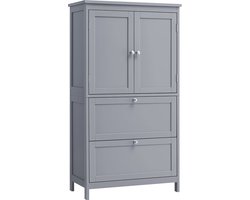 Badkamerkast, badkamerkast, keukenkast, opbergkast met 2 deuren en 2 laden, verstelbare plank, 30 x 60 x 110 cm, duifgrijs