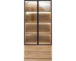 badkamerkast -badkamerkasten hoog - badkamer - Badkamerkastje - Opbergkast Badkamer - Badkamermeubel - Met Verlichting - Glazen Deur - Badkamer - 75x34,5x170 cm - Opbergen
