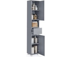 Badkamerkast, badkamermeubel met een lade, verstelbare planken, open vak, mystiek grijs