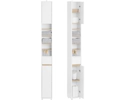 Badkamerkast - Badkameropbergkast - badkamerkasten hoog- Toiletkastje - Hoge kast voor Badkamer en WC - Badkamerkastje met deuren en planken - Wit - 20 × 20 × 180 cm