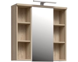 Badkamerkast - Badkamerspiegel - Deur - nissen en verlichting - B68,6 x D20 x H68cm