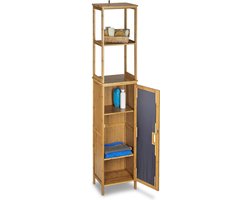 badkamerkast bamboe - 2 open vakken - vochtbestendig - met deur - 170 x 33,5 x 28 cm - natuur