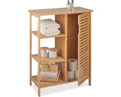 badkamerkast bamboe - 3 planken - met deur - 87,5 x 67 x 33 cm - op poten