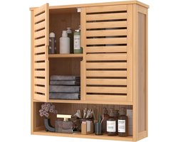 Badkamerkast Bamboe - Hangende Kast - Opbergen Badkamer - Vochtbestendig - 66 x 58 cm - Natuurlijk