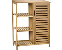 Badkamerkast Bamboe met 3 Open Planken en 1 Deur - 87x66x33 cm