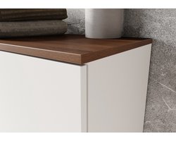 Badkamerkast Charlisa 4 deuren & 3 legplanken - walnoot/greige - Germania - Bijzetkastjes - Wit - Spaanplaat - Bijzetkastjes -