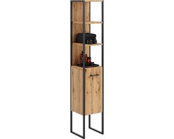 Badkamerkast - hoog - 33x33x180 cm - hout staal