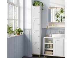 Badkamerkast Hoog - Smalle Opberger - Ruimte Besparen - Verstelbare Planken - 28 x 28 x 180 cm - Wit