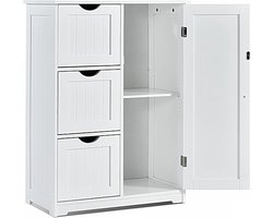 Badkamerkast met Laden – Houten Kast met 2 Opbergvakken – Witte Onderkast voor Badkamer of Woonkamer