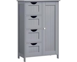 Badkamerkast met Opbergrek, Vrijstaande Badkamerkast met 4 Lades en Verstelbare Plank, 30 x 55 x 82 cm, Grijs Hoogglans