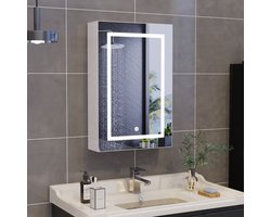 Badkamerkast met Spiegel en LED-Verlichting – Badkamerkastje met 2 Instelbare Planken en Touchbediening, 50x12.5x70cm