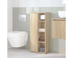 Badkamerkast met toiletrolhouder - Smalle badkamerkast Hoge kast - Badkamer opruimen - Vochtbestendig houtmateriaal