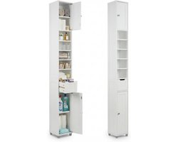 Badkamerkast met verstelbare plank, lade en kasten met deuren, 20 x 20 x 180 cm, wit