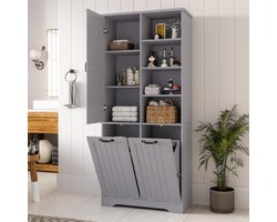 Badkamerkast - Opbergkast Badkamer - Badkamer Organiseren - Vochtbestendig Gelakt - 78x35x173 cm - Grijs
