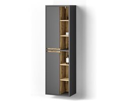 Badkamerkast - Opbergkast - Badkamer Organizer - Met open vakken - 50x170 cm - Antraciet