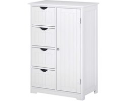 Badkamerkast Opbergkast Bijzetkast Buffetkast 56x30x83cm Wit Met 4 Lades en Verstelbare Plank Compact Ruimtebesparend Ontwerp Vochtbestendig Duurzaam Ontwerp Eenvoudig te Monteren en Reinigen Geschikt voor Badkamer, Keuken en Slaapkamer