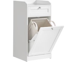 Badkamerkast, opbergkast, bijzetkast met 1 lade en 1 uitneembare wasmand, verhoogde rand aan de bovenkant om te voorkomen dat voorwerpen eraf vallen, stevig en duurzaam houten frame, geschikt voor badkamer en slaapkamer, 40 x 40 x 80,2 cm, wit.