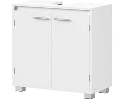 Badkamerkast Opbergkast onder wastafel Zonder wastafel 30 x 60 x 60 cm Wit Geschikt voor wastafels zonder zuil Verstelbaar dubbel vak achter de deur Stevig en duurzaam houten frame Modern minimalistisch design Geschikt voor de gezinsbadkamer