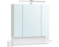 Badkamerkast - Opbergmeubel - Organizer - Spaanplaat - MDF - Metaal - Glazen spiegel - 16,5 cm x 70 cm x 75 cm - Wolkenwit - 20 kg capaciteit