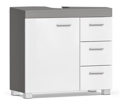 Badkamerkast Opbergmeubel Toiletmeubel Geen gootsteen 30 x 70 x 64 cm Wit Grijs Houten Constructie Zonder Wastafel Met 3 Laden 1 Deur Ruime Opbergruimte Stevig Duurzaam Waterbestendig