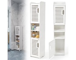 Badkamerkast Smal - Badkamerkastje Hoog - Verticale Opbergkast - Vrijstaande Kolomkast - 97x20x18cm - Vochtbestendig & Slijtvast - 4 Lagen - Toiletartikelen - Ruimtebesparende Opbergkast - Voor Smalle Ruimtes