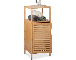 Badkamerkast smal bamboe naturel met deur - Houten handdoekenkast 87 x 365 x 33 cm badkamerkasten hoog