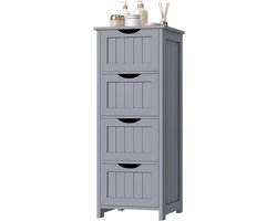 Badkamerkast Smal met 4 Laden - Vrijstaande Houten Kast 30x82x30 cm - Geschikt voor Badkamer & Woonkamer