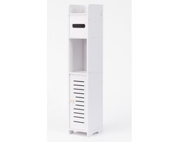 Badkamerkast – Smal Opbergkastje – MDF – 80 cm Hoog – Wit – Voor Toilet of Badkamer
