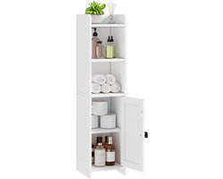 Badkamerkast Smalle Kolomkast voor Badkamer met Meerdere Opbergvakken - Badkamermeubel Vrijstaand Opbergmeubel voor Badkamer en Toilet - Kolomkast Badkamer Modern Design met Anti Kantel Beveiliging