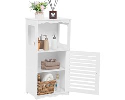 Badkamerkast - smalle witte kast - badkamer commode - houten organizer met 3 planken badkamerkasten hoog